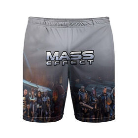 Мужские шорты спортивные с принтом Mass Effect ,  |  | amdromeda initiative | andromeda | game | gun | hemet | n7 | rifle | ryder | soldier | space | star | weapon