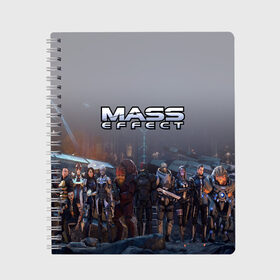 Тетрадь с принтом Mass Effect , 100% бумага | 48 листов, плотность листов — 60 г/м2, плотность картонной обложки — 250 г/м2. Листы скреплены сбоку удобной пружинной спиралью. Уголки страниц и обложки скругленные. Цвет линий — светло-серый
 | amdromeda initiative | andromeda | game | gun | hemet | n7 | rifle | ryder | soldier | space | star | weapon