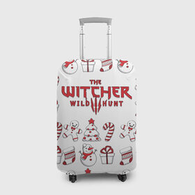 Чехол для чемодана 3D с принтом The Witcher Новогодний , 86% полиэфир, 14% спандекс | двустороннее нанесение принта, прорези для ручек и колес | Тематика изображения на принте: wild hunt | арбалет | ведьмак 3 | геральт | год | дикая | магия | новый | охота | снег | цири