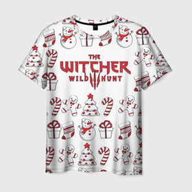 Мужская футболка 3D с принтом The Witcher Новогодний , 100% полиэфир | прямой крой, круглый вырез горловины, длина до линии бедер | Тематика изображения на принте: wild hunt | арбалет | ведьмак 3 | геральт | год | дикая | магия | новый | охота | снег | цири