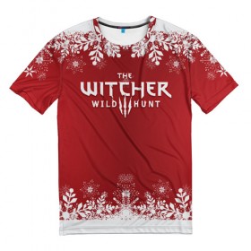 Мужская футболка 3D с принтом The Witcher Новогодний , 100% полиэфир | прямой крой, круглый вырез горловины, длина до линии бедер | Тематика изображения на принте: 