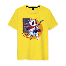 Мужская футболка хлопок с принтом Кот Рокер , 100% хлопок | прямой крой, круглый вырез горловины, длина до линии бедер, слегка спущенное плечо. | cat | rock | гитара | кот | котик | музыка | рок | рокер
