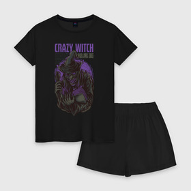 Женская пижама с шортиками хлопок с принтом Ведьма , 100% хлопок | футболка прямого кроя, шорты свободные с широкой мягкой резинкой | witch | баба яга | ведьма | колдунья | ужас
