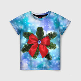 Детская футболка 3D с принтом Новогодний бантик , 100% гипоаллергенный полиэфир | прямой крой, круглый вырез горловины, длина до линии бедер, чуть спущенное плечо, ткань немного тянется | Тематика изображения на принте: christmas | cookie | gift | gingerbread | new | present | snow | snowflakes | three | xmas | year | год | ёлка | ель | новый | подарок | пряник | рождество | снег | снежинки | сюрприз