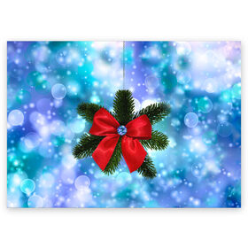 Поздравительная открытка с принтом Новогодний бантик , 100% бумага | плотность бумаги 280 г/м2, матовая, на обратной стороне линовка и место для марки
 | christmas | cookie | gift | gingerbread | new | present | snow | snowflakes | three | xmas | year | год | ёлка | ель | новый | подарок | пряник | рождество | снег | снежинки | сюрприз