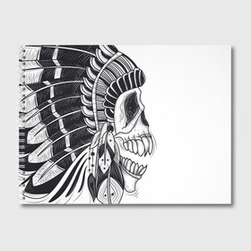 Альбом для рисования с принтом Индейский демон , 100% бумага
 | матовая бумага, плотность 200 мг. | Тематика изображения на принте: indian | skeleton | skull | демон | индеец | перья | скелет | череп