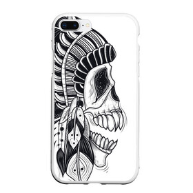 Чехол для iPhone 7Plus/8 Plus матовый с принтом Индейский демон , Силикон | Область печати: задняя сторона чехла, без боковых панелей | indian | skeleton | skull | демон | индеец | перья | скелет | череп