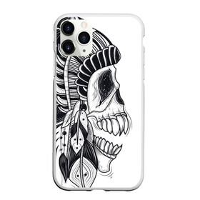Чехол для iPhone 11 Pro Max матовый с принтом Индейский демон , Силикон |  | indian | skeleton | skull | демон | индеец | перья | скелет | череп
