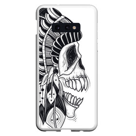 Чехол для Samsung S10E с принтом Индейский демон , Силикон | Область печати: задняя сторона чехла, без боковых панелей | indian | skeleton | skull | демон | индеец | перья | скелет | череп