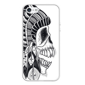 Чехол для iPhone 5/5S матовый с принтом Индейский демон , Силикон | Область печати: задняя сторона чехла, без боковых панелей | indian | skeleton | skull | демон | индеец | перья | скелет | череп