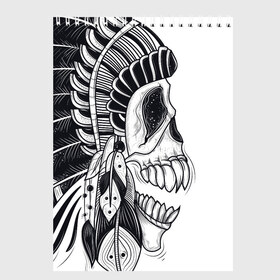 Скетчбук с принтом Индейский демон , 100% бумага
 | 48 листов, плотность листов — 100 г/м2, плотность картонной обложки — 250 г/м2. Листы скреплены сверху удобной пружинной спиралью | indian | skeleton | skull | демон | индеец | перья | скелет | череп