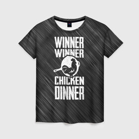 Женская футболка 3D с принтом Winner Winner Chicken Dinner , 100% полиэфир ( синтетическое хлопкоподобное полотно) | прямой крой, круглый вырез горловины, длина до линии бедер | battle | battlegrounds | player | pubg | royale | unknowns | битва | игра | королевская | пабг | пубг