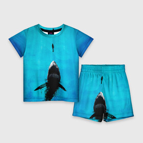Детский костюм с шортами 3D с принтом Акула на охоте ,  |  | акула | женщина | море | охота | рыба | хищник