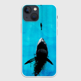 Чехол для iPhone 13 mini с принтом Акула на охоте ,  |  | акула | женщина | море | охота | рыба | хищник