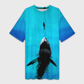 Платье-футболка 3D с принтом Акула на охоте ,  |  | акула | женщина | море | охота | рыба | хищник