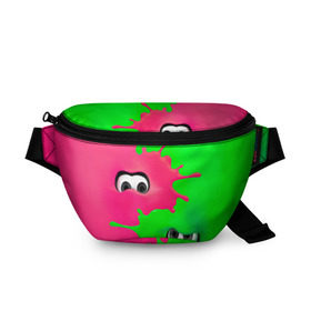 Поясная сумка 3D с принтом Splatoon , 100% полиэстер | плотная ткань, ремень с регулируемой длиной, внутри несколько карманов для мелочей, основное отделение и карман с обратной стороны сумки застегиваются на молнию | брызги | глаза | зеленый | игра | краски | розовый | салатовый