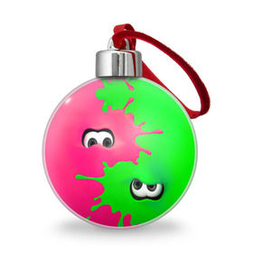 Ёлочный шар с принтом Splatoon , Пластик | Диаметр: 77 мм | брызги | глаза | зеленый | игра | краски | розовый | салатовый