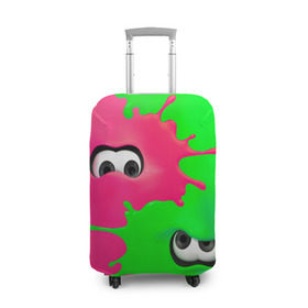Чехол для чемодана 3D с принтом Splatoon , 86% полиэфир, 14% спандекс | двустороннее нанесение принта, прорези для ручек и колес | брызги | глаза | зеленый | игра | краски | розовый | салатовый