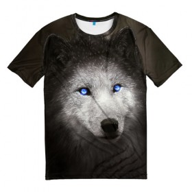 Мужская футболка 3D с принтом Голубоглазый волк , 100% полиэфир | прямой крой, круглый вырез горловины, длина до линии бедер | волк | глаза | охотник | серый | хищник