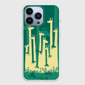 Чехол для iPhone 13 Pro с принтом Жирафы ,  |  | africa | animals | fantasy | giraffes | long | neck | silhouette | spots | stencil | surrealism | аниме | африка | ветки | длинная | животные | жирафы | зелёный | картинка | крутой | листья | лучший | пятна | растения | рисунок | силуэт