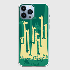 Чехол для iPhone 13 Pro Max с принтом Жирафы ,  |  | africa | animals | fantasy | giraffes | long | neck | silhouette | spots | stencil | surrealism | аниме | африка | ветки | длинная | животные | жирафы | зелёный | картинка | крутой | листья | лучший | пятна | растения | рисунок | силуэт