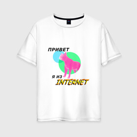 Женская футболка хлопок Oversize с принтом Привет я из internet , 100% хлопок | свободный крой, круглый ворот, спущенный рукав, длина до линии бедер
 | internet | интернет | кот | мем | мемы про котов | надпись | прикол