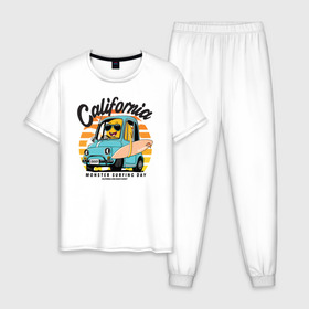 Мужская пижама хлопок с принтом Калифорния , 100% хлопок | брюки и футболка прямого кроя, без карманов, на брюках мягкая резинка на поясе и по низу штанин
 | california | surfing | авто | калифорния | лето | монстр | серфинг