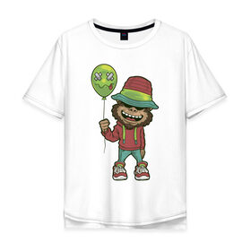Мужская футболка хлопок Oversize с принтом Обезьяна с шариком , 100% хлопок | свободный крой, круглый ворот, “спинка” длиннее передней части | обезьяна | обезьяны | урбан | хиппи | хипстер | шарик