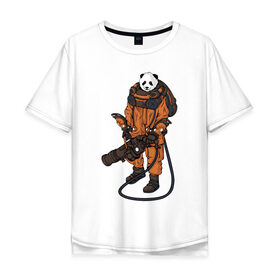 Мужская футболка хлопок Oversize с принтом Панда Космонавт , 100% хлопок | свободный крой, круглый ворот, “спинка” длиннее передней части | астронавт | космонавт | космос | панда | панды