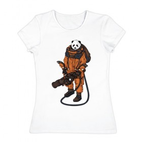 Женская футболка хлопок с принтом Панда Космонавт , 100% хлопок | прямой крой, круглый вырез горловины, длина до линии бедер, слегка спущенное плечо | астронавт | космонавт | космос | панда | панды
