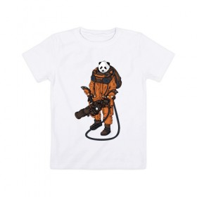 Детская футболка хлопок с принтом Панда Космонавт , 100% хлопок | круглый вырез горловины, полуприлегающий силуэт, длина до линии бедер | астронавт | космонавт | космос | панда | панды