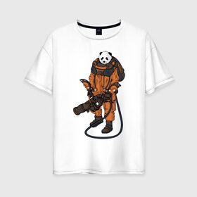Женская футболка хлопок Oversize с принтом Панда Космонавт , 100% хлопок | свободный крой, круглый ворот, спущенный рукав, длина до линии бедер
 | астронавт | космонавт | космос | панда | панды