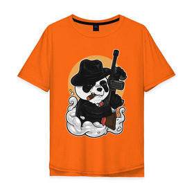 Мужская футболка хлопок Oversize с принтом Гангстер Панда , 100% хлопок | свободный крой, круглый ворот, “спинка” длиннее передней части | автомат | банда | гангстер | мафия | панда | панды | преступник | томпсон