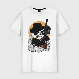 Мужская футболка хлопок Slim с принтом Гангстер Панда , 92% хлопок, 8% лайкра | приталенный силуэт, круглый вырез ворота, длина до линии бедра, короткий рукав | автомат | банда | гангстер | мафия | панда | панды | преступник | томпсон