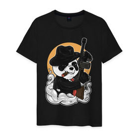 Мужская футболка хлопок с принтом Гангстер Панда , 100% хлопок | прямой крой, круглый вырез горловины, длина до линии бедер, слегка спущенное плечо. | Тематика изображения на принте: автомат | банда | гангстер | мафия | панда | панды | преступник | томпсон