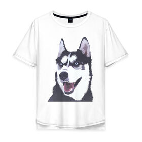 Мужская футболка хлопок Oversize с принтом Хаски , 100% хлопок | свободный крой, круглый ворот, “спинка” длиннее передней части | dog | haski | собака | собаки | хаски | хаски бандит