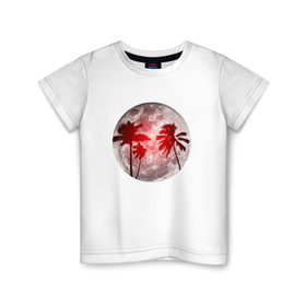 Детская футболка хлопок с принтом Красный закат в тропиках , 100% хлопок | круглый вырез горловины, полуприлегающий силуэт, длина до линии бедер | закат | лето | луна | ночь | пальмы | тропики