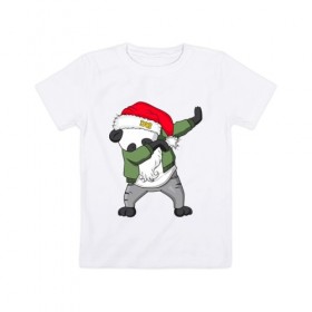 Детская футболка хлопок с принтом Панда дед мороз , 100% хлопок | круглый вырез горловины, полуприлегающий силуэт, длина до линии бедер | 
