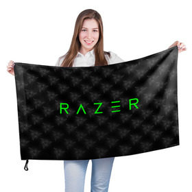 Флаг 3D с принтом RAZER , 100% полиэстер | плотность ткани — 95 г/м2, размер — 67 х 109 см. Принт наносится с одной стороны | 101 | brand | company | gamer | green | logo | mamba | naga | player | razer | rzr | snake | бренд | железо | зеленый | змея | компания | лого | рейзер | софт