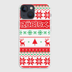 Чехол для iPhone 13 mini с принтом Новогодний Roblox ,  |  | Тематика изображения на принте: dynablocks | roblox | блоки | вселенная | герои | год | кубики | новый | роблокс | снег | снежинки | узор