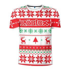 Мужская футболка 3D спортивная с принтом Новогодний Roblox , 100% полиэстер с улучшенными характеристиками | приталенный силуэт, круглая горловина, широкие плечи, сужается к линии бедра | dynablocks | roblox | блоки | вселенная | герои | год | кубики | новый | роблокс | снег | снежинки | узор