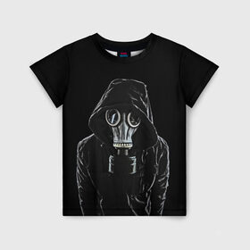 Детская футболка 3D с принтом Противогаз , 100% гипоаллергенный полиэфир | прямой крой, круглый вырез горловины, длина до линии бедер, чуть спущенное плечо, ткань немного тянется | капюшон | мужчина | противогаз | человек | черный