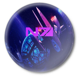 Значок с принтом Mass Effect N7 ,  металл | круглая форма, металлическая застежка в виде булавки | Тематика изображения на принте: 