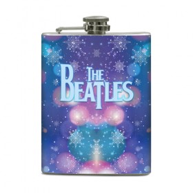 Фляга с принтом The Beatles Новогодний , металлический корпус | емкость 0,22 л, размер 125 х 94 мм. Виниловая наклейка запечатывается полностью | 