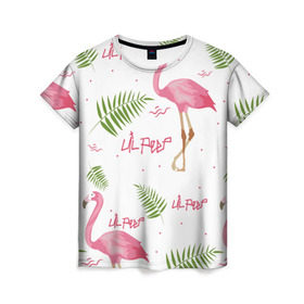 Женская футболка 3D с принтом Lil Peep pink flamingo , 100% полиэфир ( синтетическое хлопкоподобное полотно) | прямой крой, круглый вырез горловины, длина до линии бедер | benz truck | girls. pink | gustav hr | hip hop | lil | lil peep | peep | rap | лил | лилпип | листья | пальма | пальмы | пип | розовый | рэп | фламинго | хип хоп | эмо | эмо реп