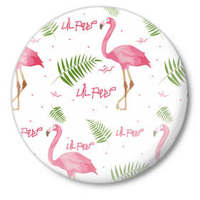 Значок с принтом Lil Peep pink flamingo ,  металл | круглая форма, металлическая застежка в виде булавки | benz truck | girls. pink | gustav hr | hip hop | lil | lil peep | peep | rap | лил | лилпип | листья | пальма | пальмы | пип | розовый | рэп | фламинго | хип хоп | эмо | эмо реп