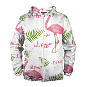 Мужская ветровка 3D с принтом Lil Peep pink flamingo , 100% полиэстер | подол и капюшон оформлены резинкой с фиксаторами, два кармана без застежек по бокам, один потайной карман на груди | Тематика изображения на принте: benz truck | girls. pink | gustav hr | hip hop | lil | lil peep | peep | rap | лил | лилпип | листья | пальма | пальмы | пип | розовый | рэп | фламинго | хип хоп | эмо | эмо реп