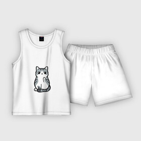Детская пижама с шортами хлопок с принтом I Dont Give A Meow ,  |  | дерзкий | дикий | кот | котенок | котик | котэ | кошечка | лапочка | милашка | милота | милый | мимими | мяу | полосатый