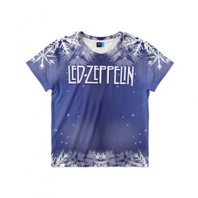 Детская футболка 3D с принтом Новогодний Led Zeppelin , 100% гипоаллергенный полиэфир | прямой крой, круглый вырез горловины, длина до линии бедер, чуть спущенное плечо, ткань немного тянется | 