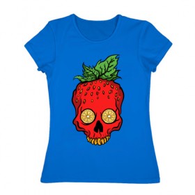 Женская футболка хлопок с принтом Клубничный Череп , 100% хлопок | прямой крой, круглый вырез горловины, длина до линии бедер, слегка спущенное плечо | еда | клубника | фрукты | череп